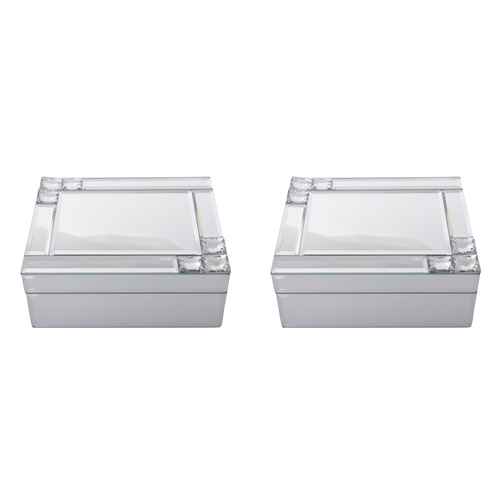 2PK Gibson Gifts Mirror Crystal Jewellery Box 19cm Rectangle White