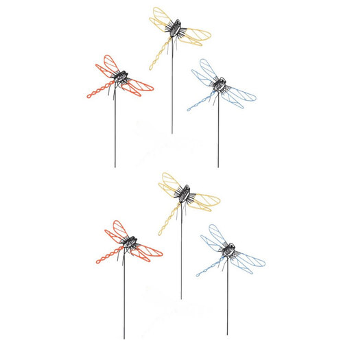 12x Dragonfly Wire on Stick 19.5cm Metal Ornament Decor Medium - Assorted