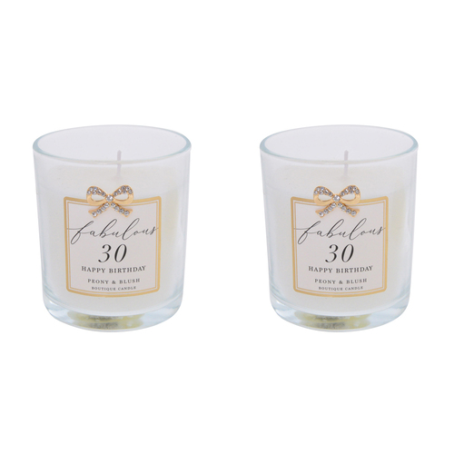 2PK Gibson Gifts Jewelled Scented Candle Peony/Blush Scent - 30th Birthday