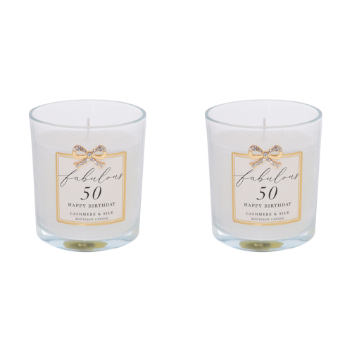 2PK Gibson Gifts Jewelled Scented Candle Cashmere/Silk Scent - 50th Birthday