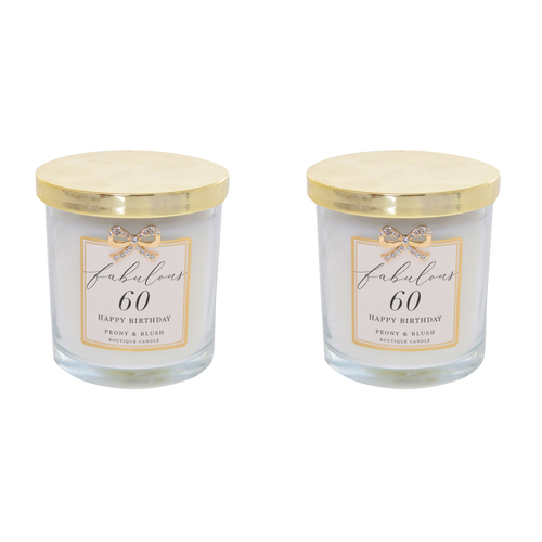2PK Gibson Gifts Jewelled Scented Candle Peony/Blush Scent - 60th Birthday