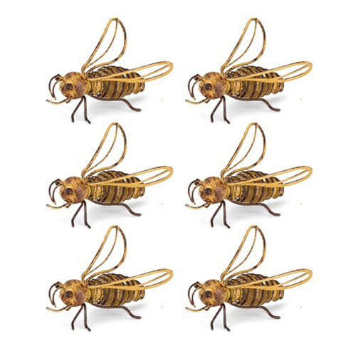 6x Bee Wire 5cm Metal Outdoor Ornament Decor Medium - Yellow