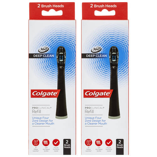 2x 2pcColgate ProClinical Refill Brush Head - Black