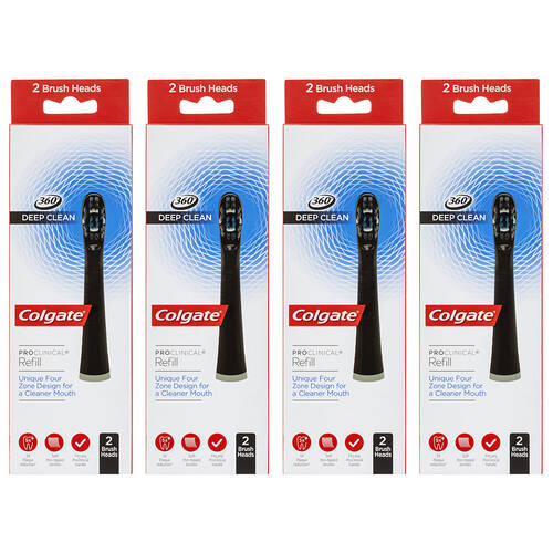4x 2pc Colgate ProClinical Refill Brush Head - Black