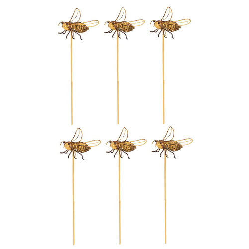 6x Bee Wire on Stick 6.5cm Metal Outdoor Ornament Decor
