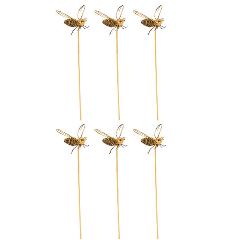 6x Bee Wire on Stick 6.5cm Metal Outdoor Ornament Decor - Medium