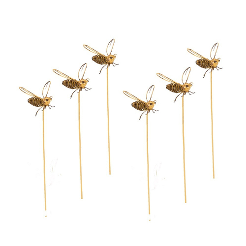 6x Bee Wire on Stick 4cm Metal Outdoor Ornament Decor - Small