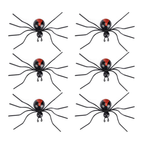 6x Red Back 7.5cm Spider Wire Metal Outdoor Ornament Garden Decor