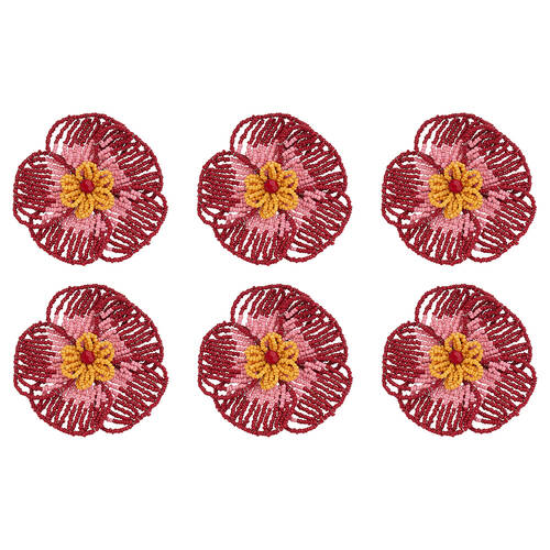 6PK Annabel Trends Beaded Napkin Ring Flower Table Organiser 8.5cm - Red