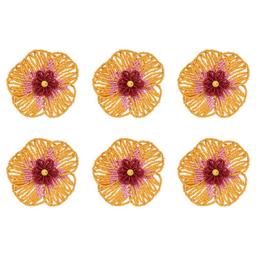 6PK Annabel Trends Beaded Napkin Ring Flower 8.5cm - Yellow