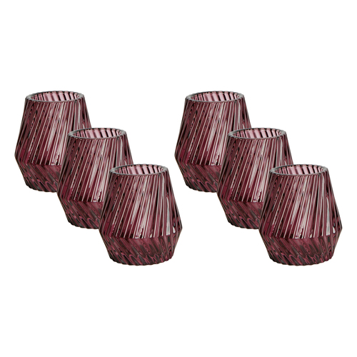 6pc Florabelle Twist Glass Small Tealight Holders - Purple
