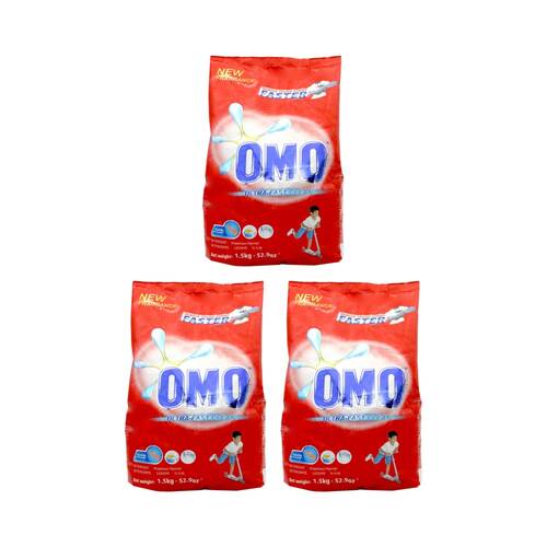 3PK OMO Laundry Powder Detergent Ultra Fast Clean Tough Stain Removal 1.5kg