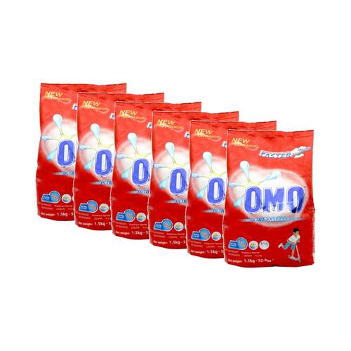 6PK OMO Laundry Powder Detergent Ultra Fast Clean Tough Stain Removal 1.5kg