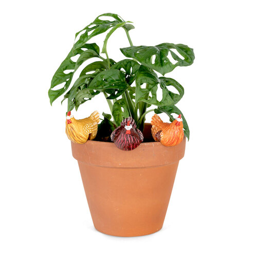 8x Chicken Pot Sitter 4.5cm Planter Decor - Coloured Assorted