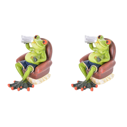 2PK Gibson Gifts Funny Frog Beer Drinker Figurine Home Decor 12x12cm