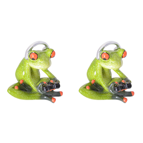 2PK Gibson Gifts Funny Frog Gamer Figurine Home Decor 9x8cm