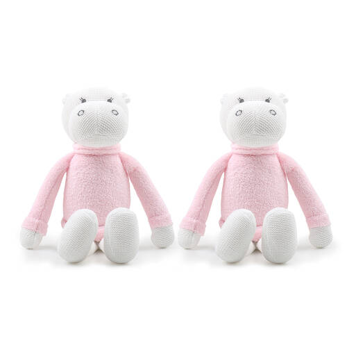 2PK The Peanutshell Hippo Plush Knitted Stuffed Animal Toy 35cm Pink 0+