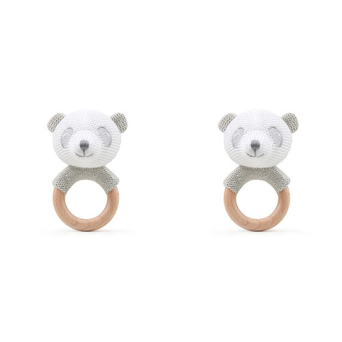 2PK The Peanutshell Panda Wood Ring Teether 13x10cm Grey 0+