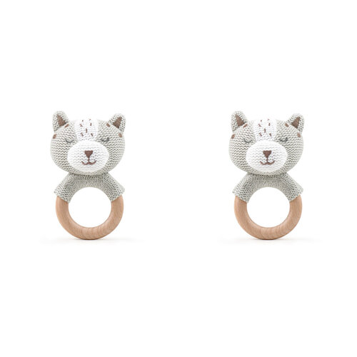 2PK The Peanutshell Fox Wood Ring Teether 13x10cm Grey 0+