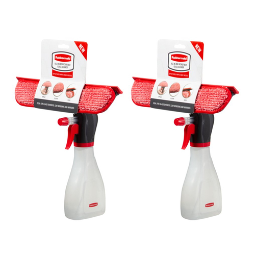 2PK Rubbermaid All-In-One Microfibre Glass Cleaner Spray Bottle w/ Squeegee