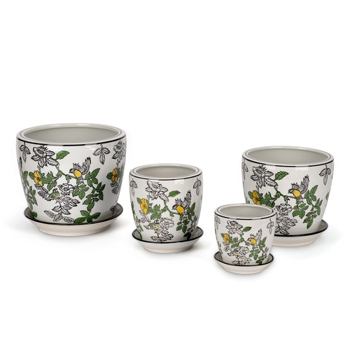 4pc Tall Pot Planter w/ Saucer Garden Decor - Spring Yellow