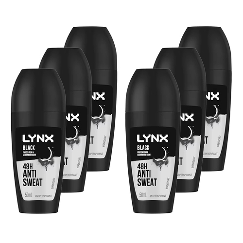 6PK Lynx 50ml Antiperspirant Roll On Black 48Hr