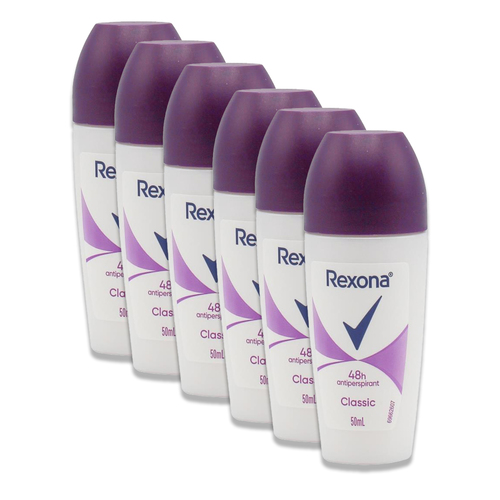 6PK Rexona 50ml Roll On Deodorant Invisible Dry & Fresh Classic