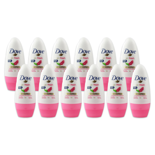 12PK Dove 50ml Anti Sweat Deodorant Roll On Go Fresh Pomegranate & Lemon Verbena
