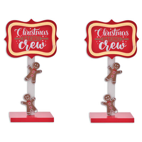 2PK Gibson Gifts LED Gingerbread Crew Christmas Decoration Sign Post 80x150x280mm