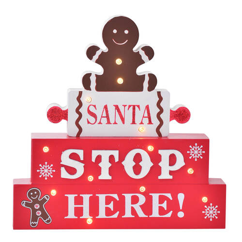 Gibson Gifts Gingerbread Santa Stop Here Christmas Decoration Sign 30x200x200mm