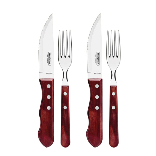 4pc Tramontina Jumbo Steak Polywood Knife & Fork Set