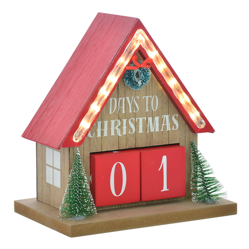 Gibson Gifts Xmas LED Count Down Wooden Calendar House 20x19cm