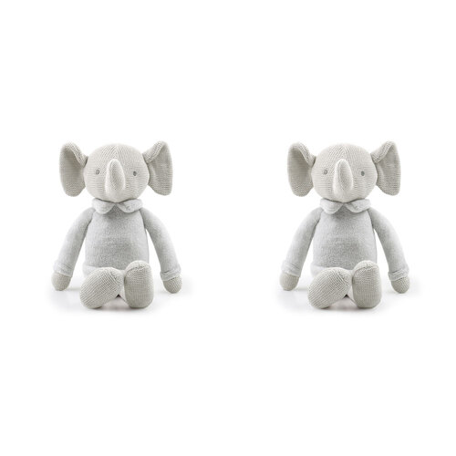 2PK The Peanutshell Elephant Plush Knitted Stuffed Animal Toy 35cm Grey 0+