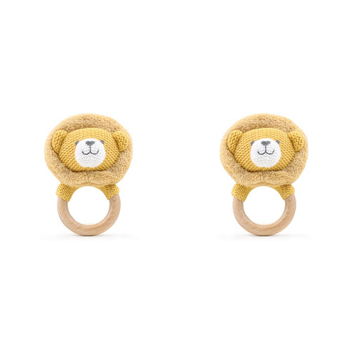 2PK The Peanutshell Lion Wood Ring Teether 13x10cm Orange 0+
