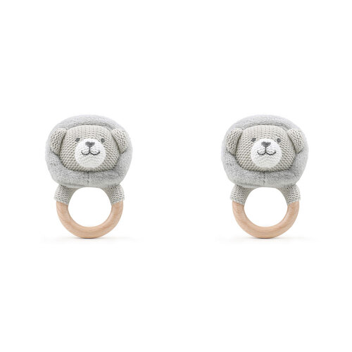 2PK The Peanutshell Lion Wood Ring Teether 13x10cm Grey 0+