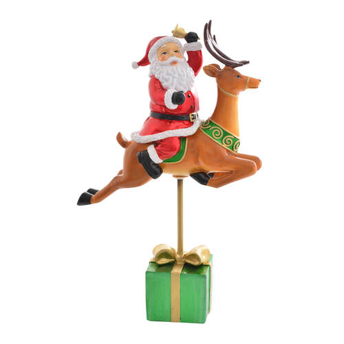 Gibson Gifts Lustre Santa on Reindeer Christmas Decoration Stand 100x230x350mm