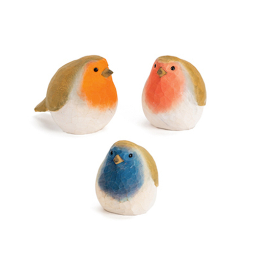 3x Round 7cm Bird Timber Ornament Garden Decor - Assorted