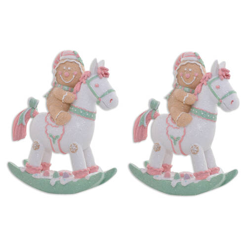 2PK Gibson Gifts Fairy Floss Gingerbread Rocking Horse Christmas Decoration