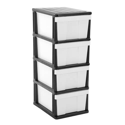 Boxsweden Mega 4 Drawer Plastic Cabinet 50x40x103cm Black & White 