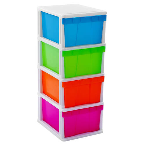 Boxsweden Mega 4 Drawer Plastic Cabinet 50x40x103cm Coloured 