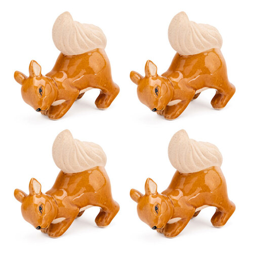 4x Squirrel 9cm Pot Planter Sitter Ornament Decor - Brown