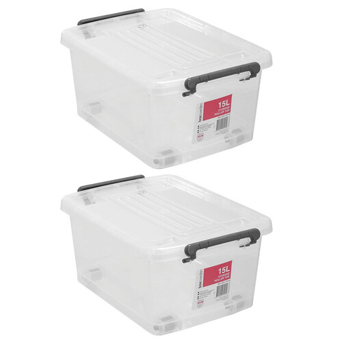 2PK Boxsweden 15L/40cm Storage Roller Tub Container w/ Wheels - Clear