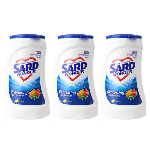 3PK Sard Wonder Degreasing Laundry Powder Soap Citrus 1kg Stain Remover