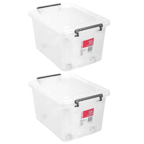 2PK Boxsweden 32L/48cm Storage Roller Tub Container w/ Wheels - Clear