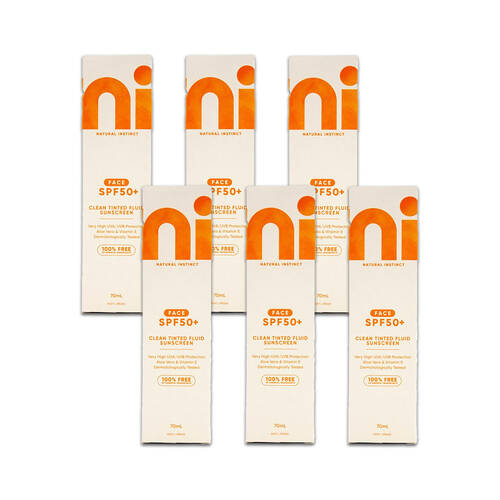 6PK Natural Instinct 70ml Face Sunscreen Clean Tinted Fluid SPF50+