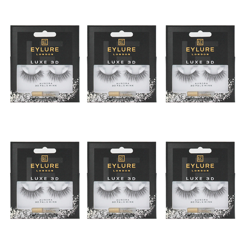 6PK Eylure London Luxe 3D Lashes w/ Glue Set - Aurora Faux Mink
