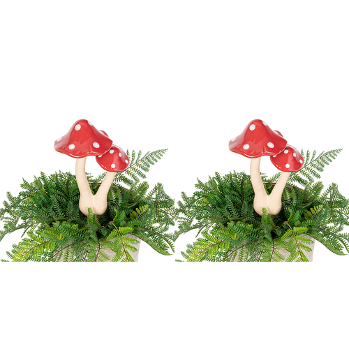 2x Mushroom 29cm Double Ceramic Outdoor Ornament - Red