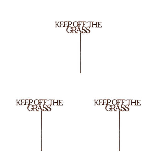 3PK A.FRESCO Metal Stake Keep Off The Grass Garden Decor 60cm - Rust