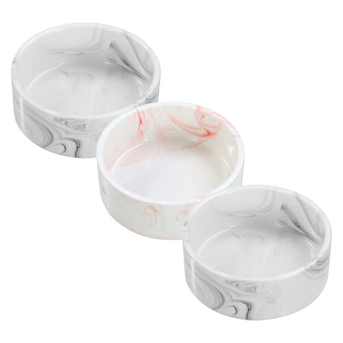 3x Paws & Claws 13cm/380ml Ceramic Pet Bowl Marble - Assorted Grey/Pink