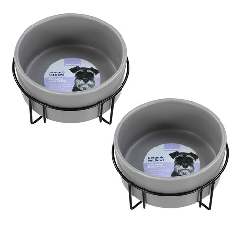 2x Paws & Claws 16cm/950ml Ceramic Pet Bowl w/ Metal Stand - Assorted